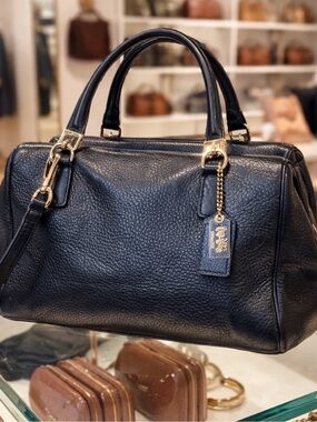 Pebbled Leather Satchel Bag in Black with Gold Hardware